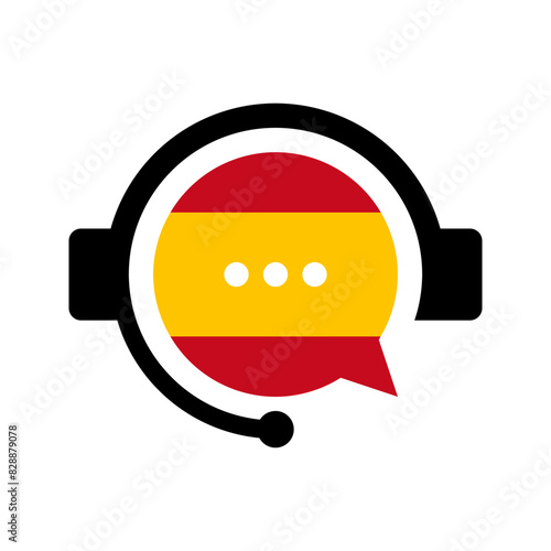 learn spanish language vector icon, foreign languages translation symbol, headset with spain flag