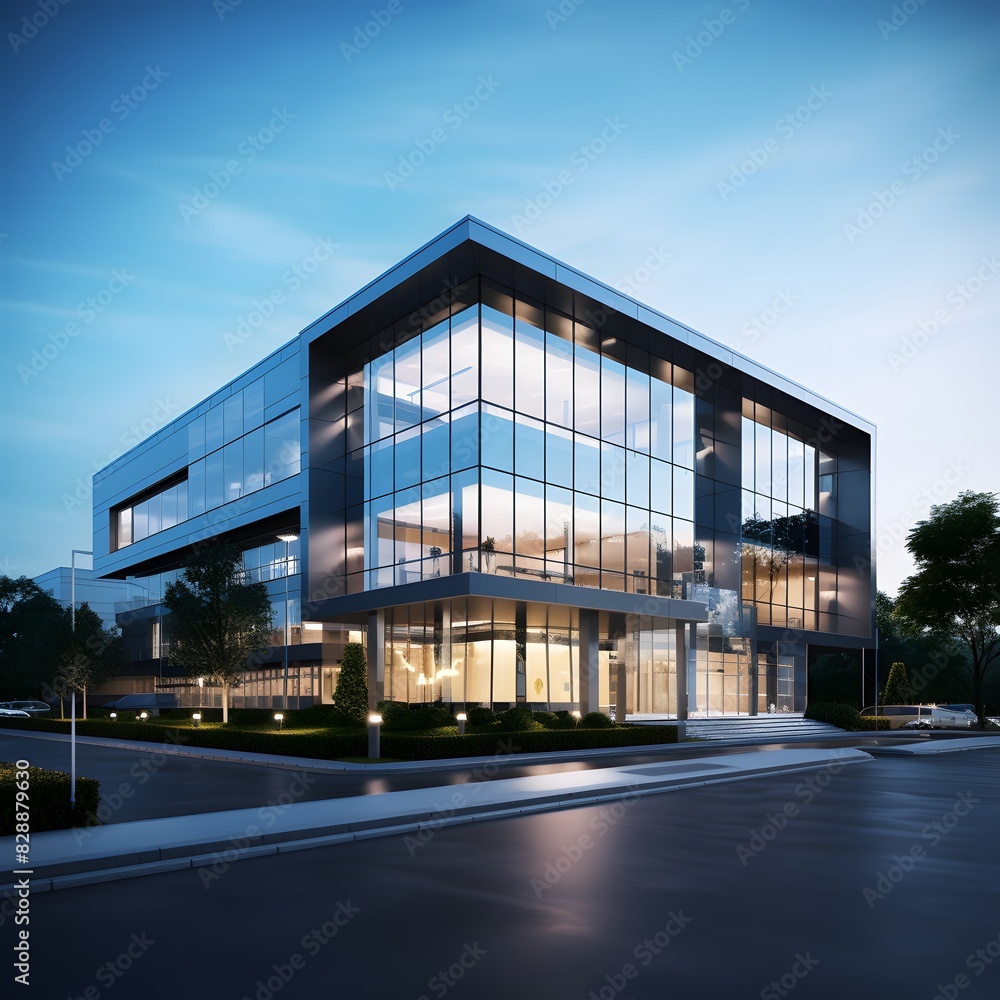 Modern office building or business center. Futuristic style architecture. Generative AI. Modern office building or business center. Futuristic style architecture. Generative AI.