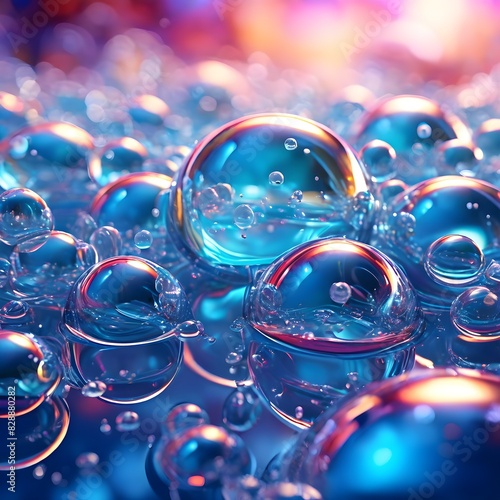 iridescent bubbles and liquid droplets contained within glistening