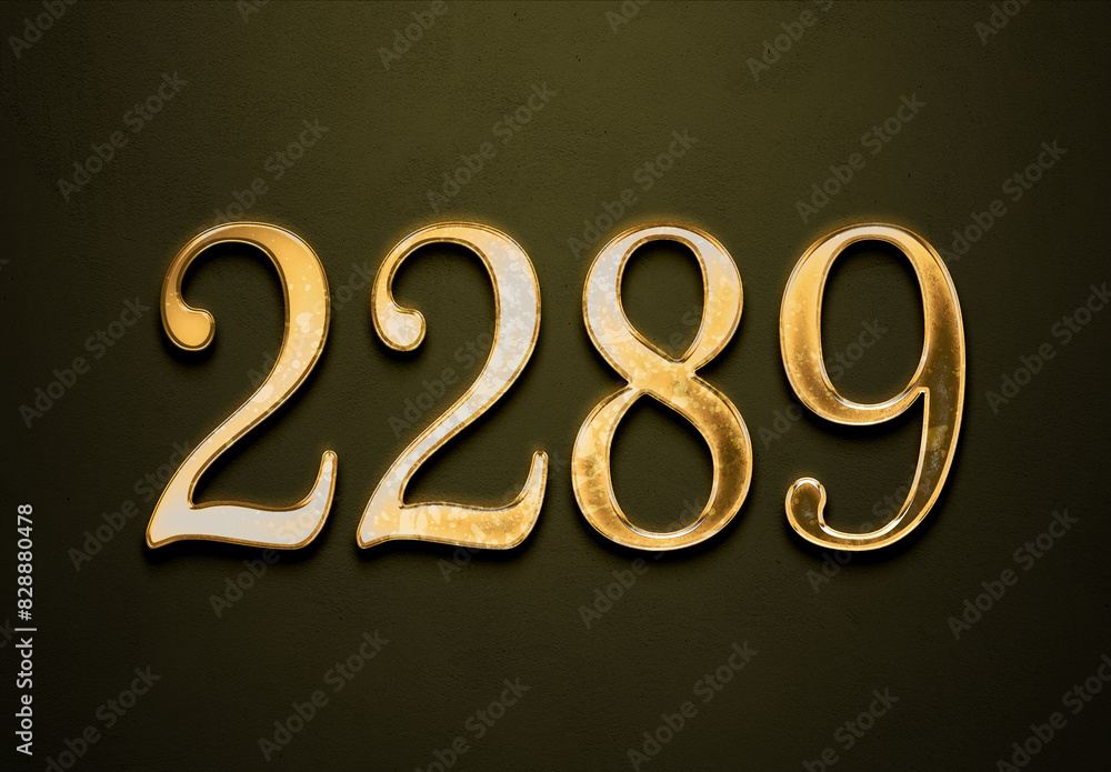 Old gold effect of 2289 number with 3D glossy style Mockup. Old gold effect of 2289 number with 3D glossy style Mockup.