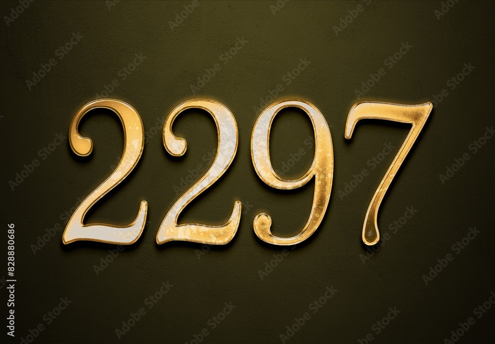 Old gold effect of 2297 number with 3D glossy style Mockup. Old gold effect of 2297 number with 3D glossy style Mockup.