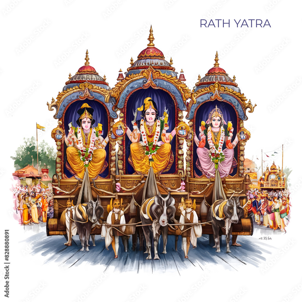 Fototapeta premium Illustration of Lord Jagannath Rath Yatra: Festival Celebration Background. Generative AI