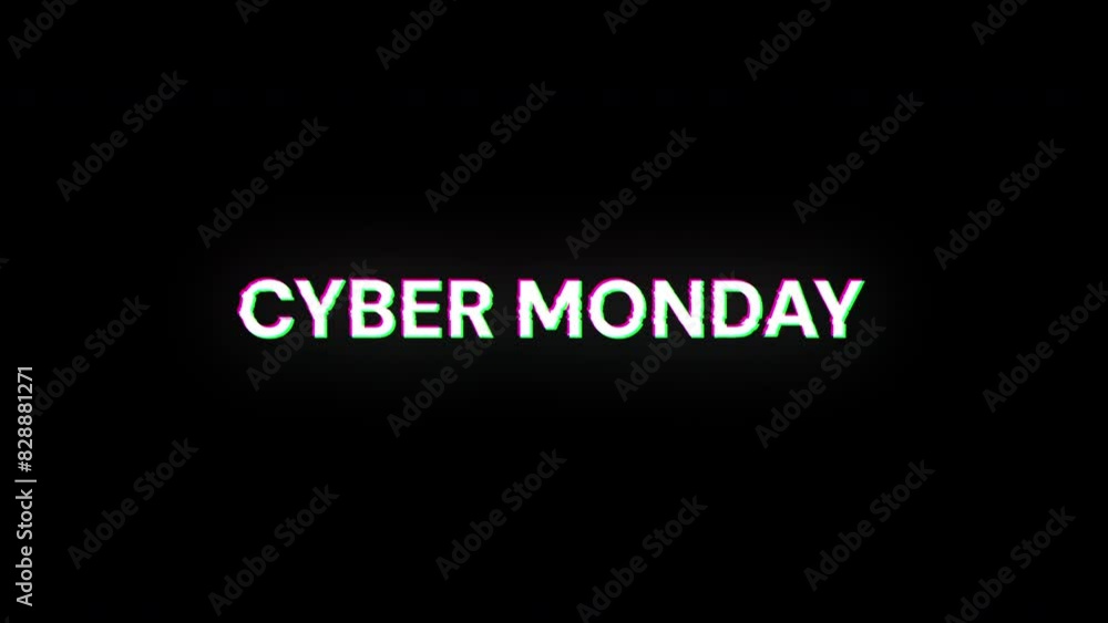 Cyber monday text with screen effects of technological failures. Spectacular screen glitch with various kinds of interference. Looped Cyber monday text with screen effects of technological failures. Spectacular screen glitch with various kinds of interference. Looped