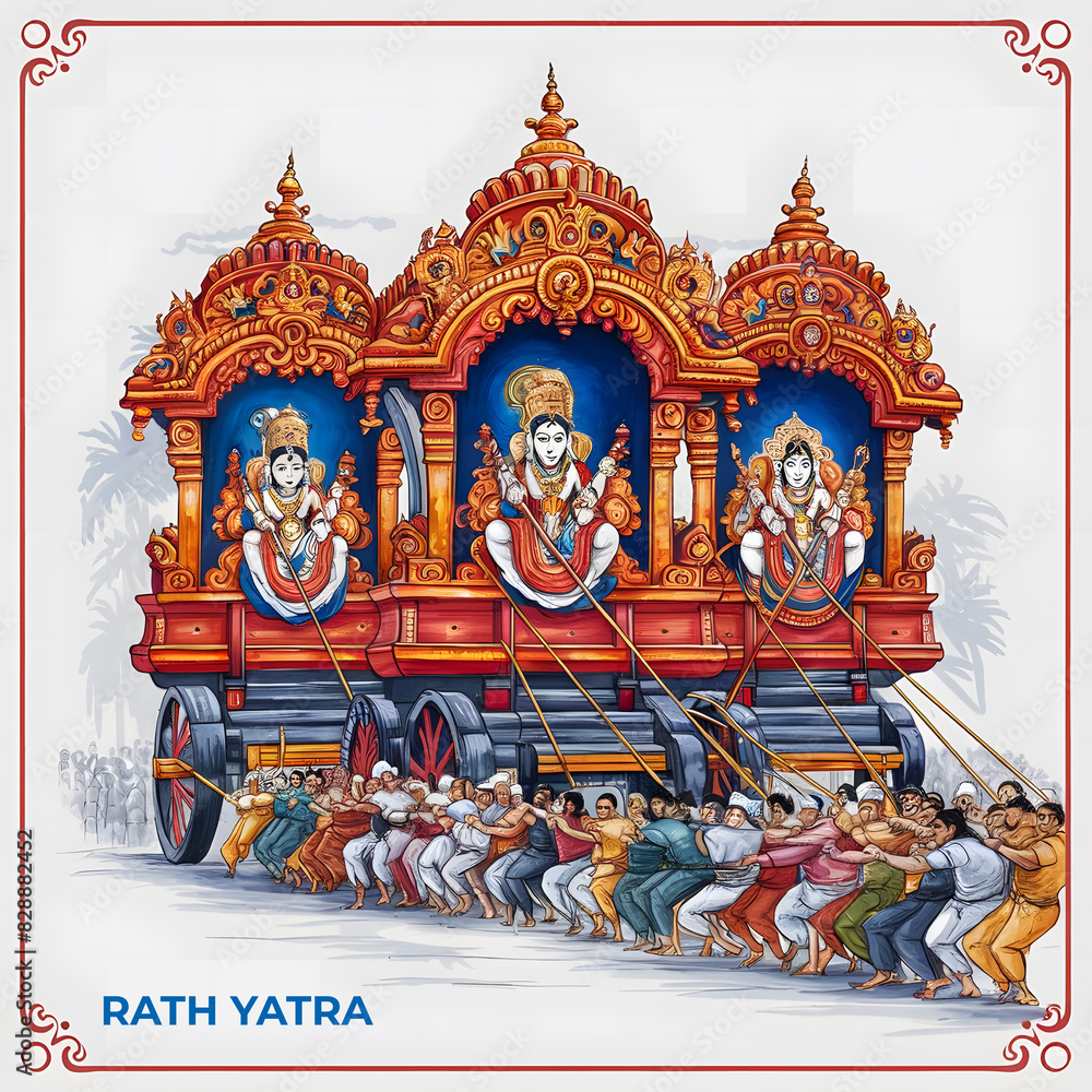 Fototapeta premium Illustration of Lord Jagannath Rath Yatra: Festival Celebration Background. Generative AI