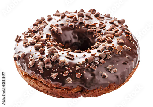 Delicious chocolate donut isolated on transparent background. Png 