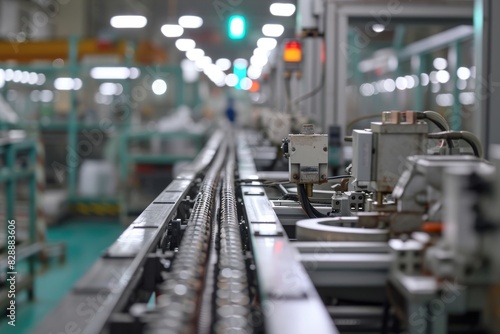 Wallpaper Mural Intelligent factory production line, Robots working in a busy industrial factory, assembling products on conveyor belts. AI generated Torontodigital.ca