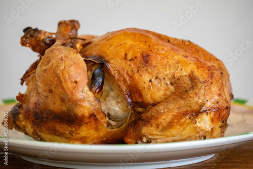 Classic roast chicken isolated and in selective focus