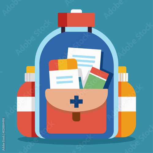 backpack with medicines without background
