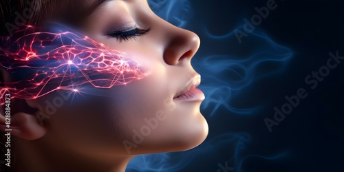 Individual with a pineal gland tumor facing challenges with sleep and vision. Concept Pineal Gland Tumor, Sleep Disorders, Vision Impairment, Medical Challenges, Coping Strategies photo