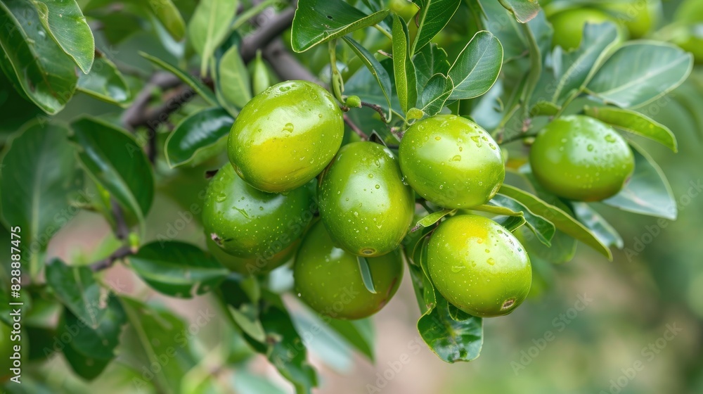Fruit of the jujube tree with a green color growing in the garden