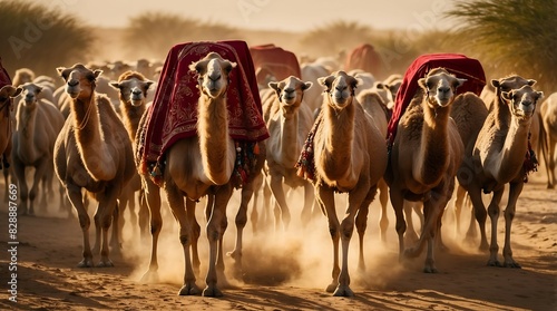 Herd of Arabic Camels in the desert.