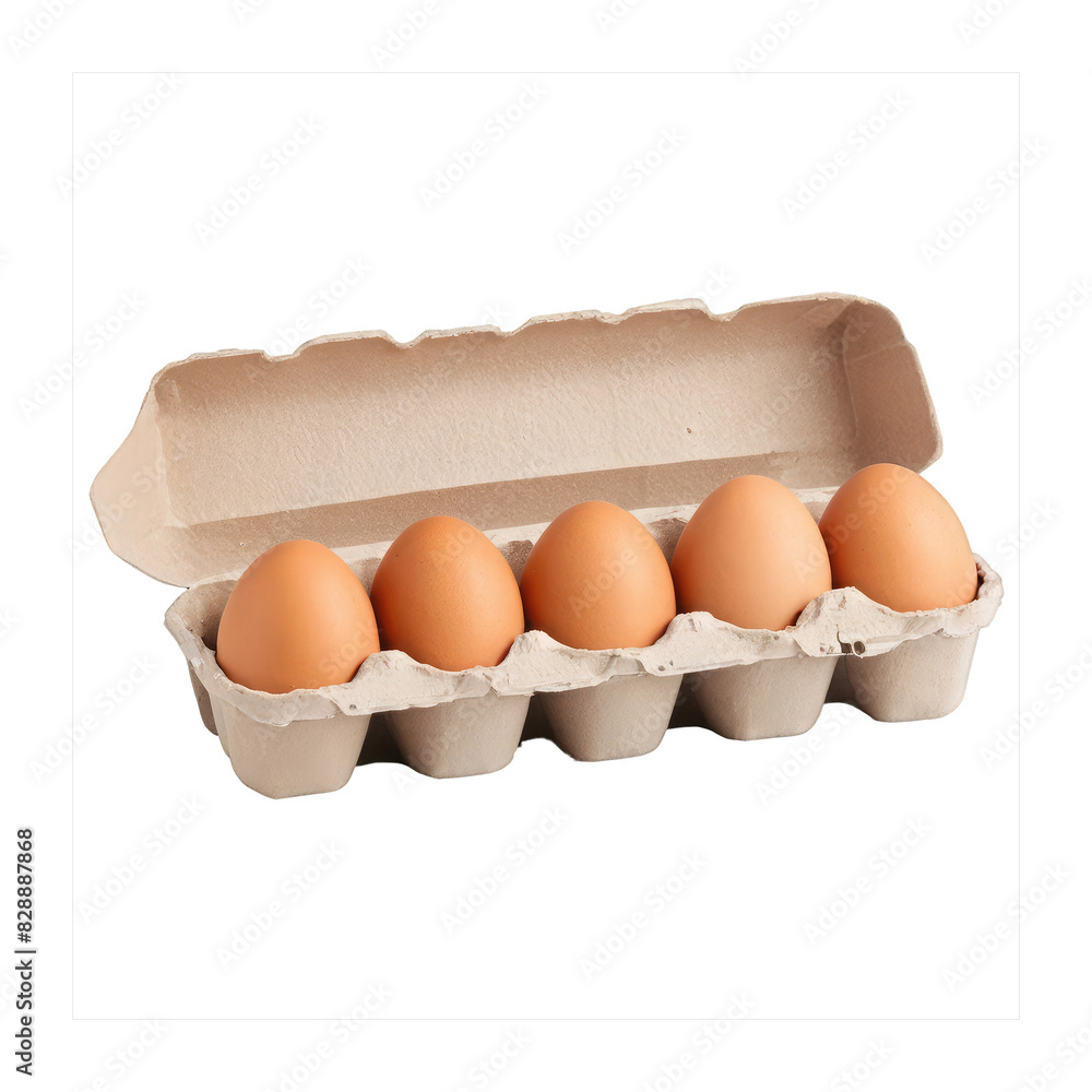 Five Brown Eggs in a Cardboard Egg Carton Isolated on PNG Cutout Transparent Background Five Brown Eggs in a Cardboard Egg Carton Isolated on PNG Cutout Transparent Background