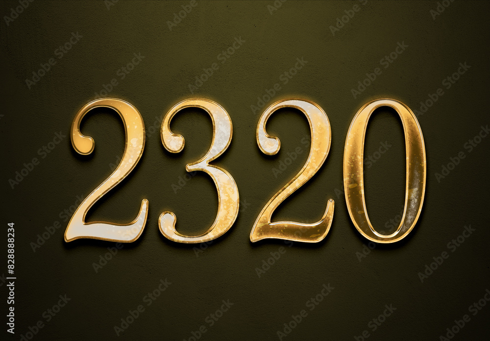 Old gold effect of 2320 number with 3D glossy style Mockup.	