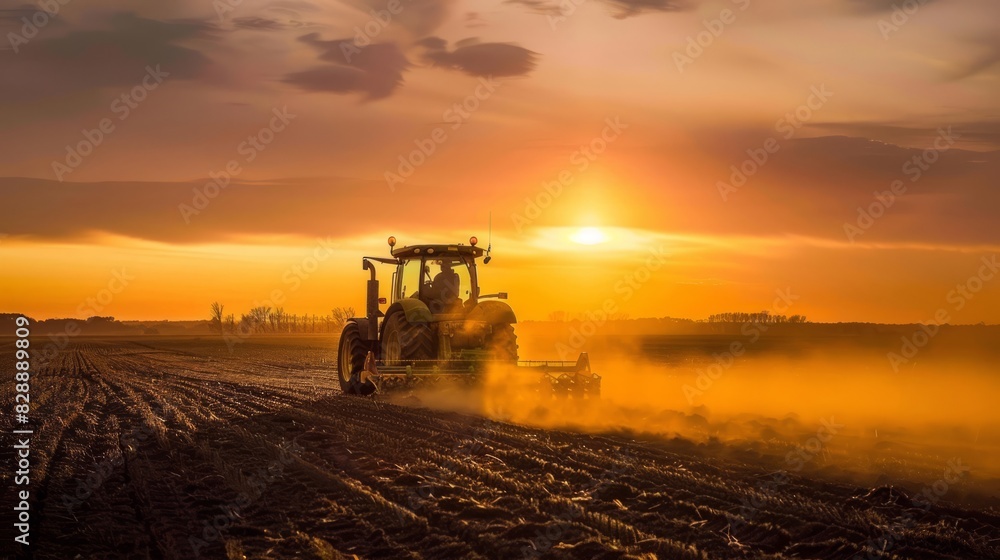 Fototapeta premium Tractor plowing fertile land on farm.