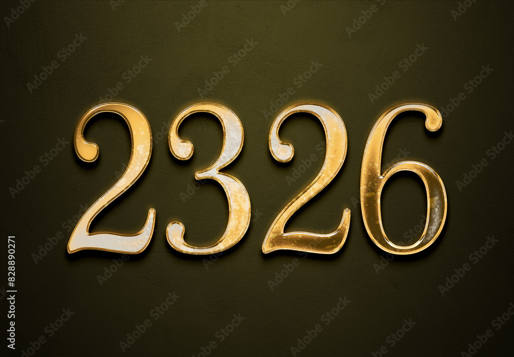 Old gold effect of 2326 number with 3D glossy style Mockup. Old gold effect of 2326 number with 3D glossy style Mockup.