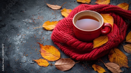 Cup of Tea on Red Scarf