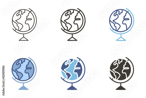 Desk earth globe planet icon. Geography school sphere map object for atlas education vector graphic elements