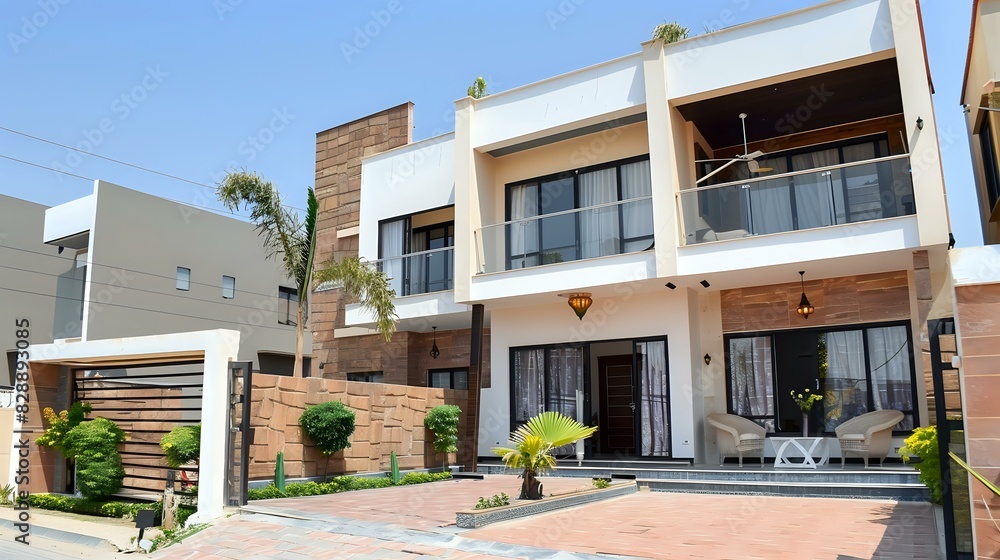 front elevation of double story house with an open and airy terrace,airy windows and stylish architecture of tiles 1 front elevation of double story house with an open and airy terrace,airy windows and stylish architecture of tiles 1