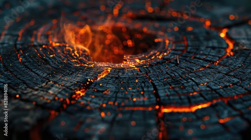 Extremely magnified view of fire on a wooden log