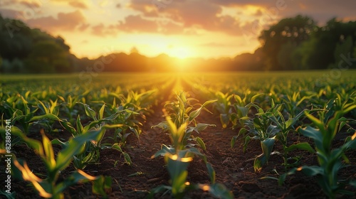 Corn Field With Sun Setting in the Background