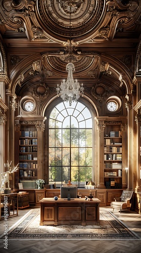 Wallpaper Mural castle-inspired grand office with majestic furnishings and regal decor creating an opulent, stately workspace full of royal charm, luxurious details, and timeless sophistication Torontodigital.ca