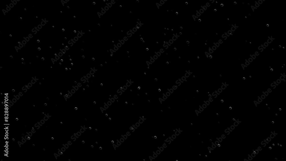 Animated floating air bubbles on black screen and alpha channel, 4k, loop