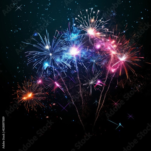 Brightly colorful fireworks in the night sky. Wonderful celebration fireworks