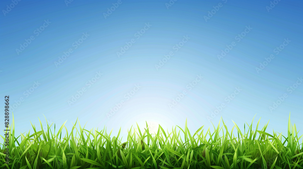 Green grass on a blue clear sky, representing the theme of spring nature Green grass on a blue clear sky, representing the theme of spring nature