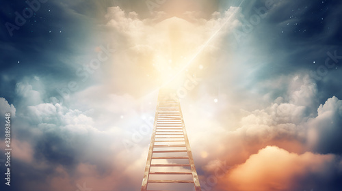 Stairway Leading Heavenly Sky Toward Light.Spiritual