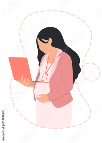 A woman works while pregnant.