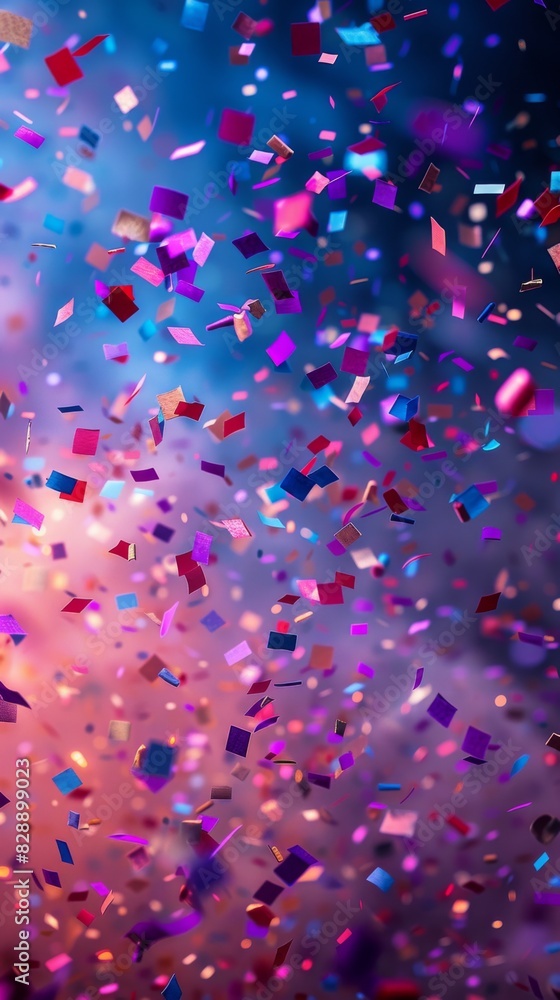 A vibrant mix of confetti soaring through the air at a festive celebration A vibrant mix of confetti soaring through the air at a festive celebration