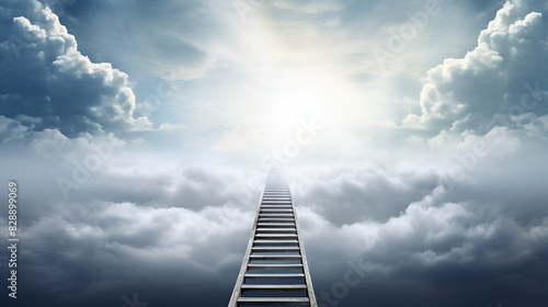 Ladder to heaven with rays of light and clouds.Peace  Journey  