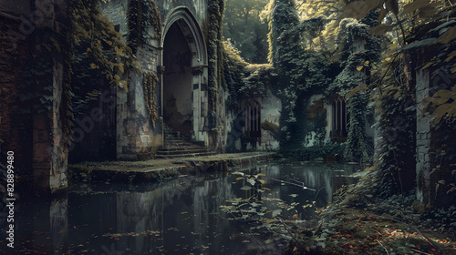 A castle with ivy growing on it