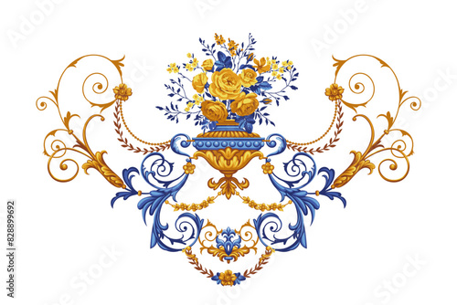Elegant vase with golden flowers in Baroque style