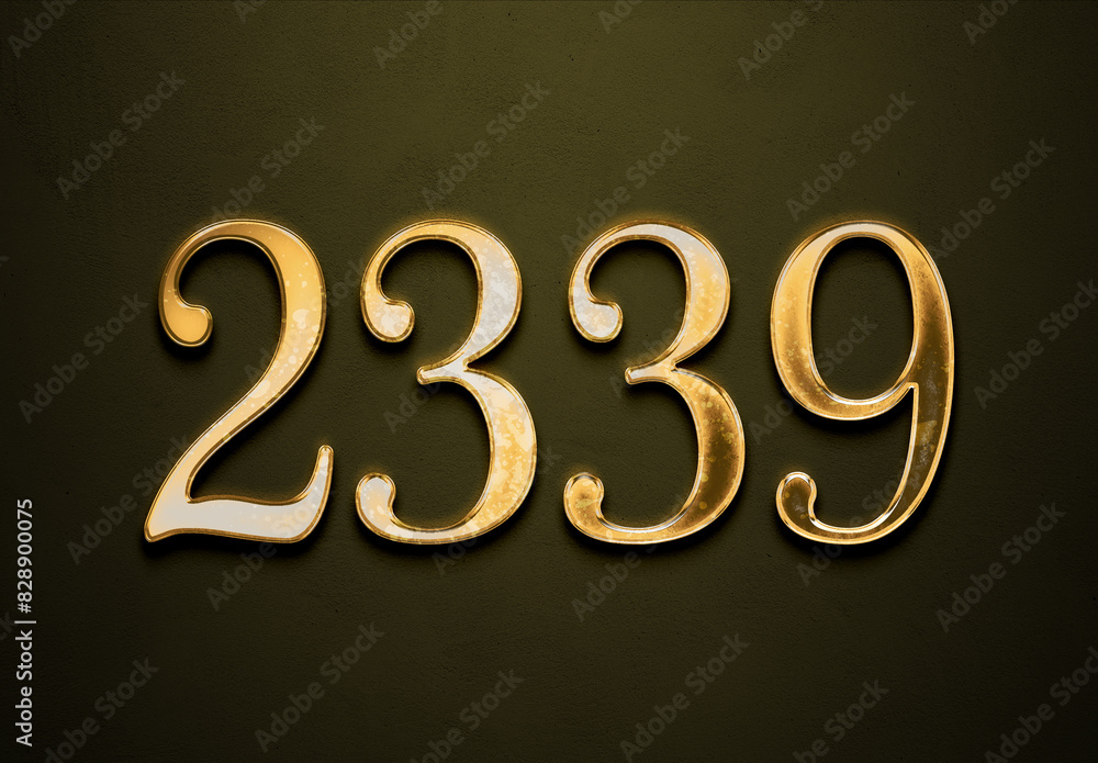 Old gold effect of 2339 number with 3D glossy style Mockup. Old gold effect of 2339 number with 3D glossy style Mockup.