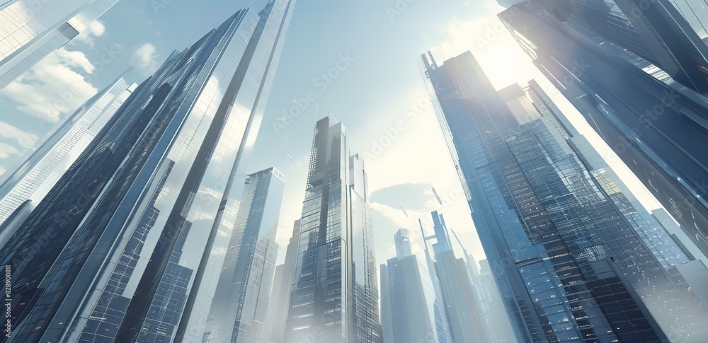 An illustration of a tall building with a futuristic concept An illustration of a tall building with a futuristic concept