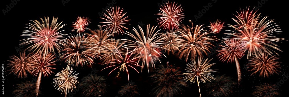 Pyrotechnics and fireworks on black night sky. Firework banner and traditional celebration background Pyrotechnics and fireworks on black night sky. Firework banner and traditional celebration background