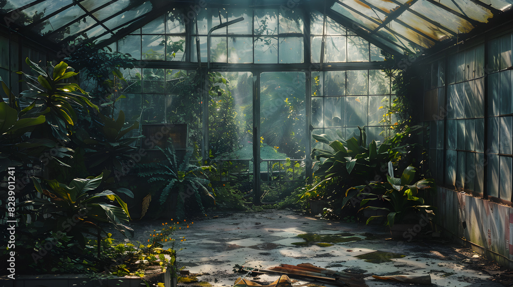 A greenhouse with plants and a sign that says A greenhouse with plants and a sign that says