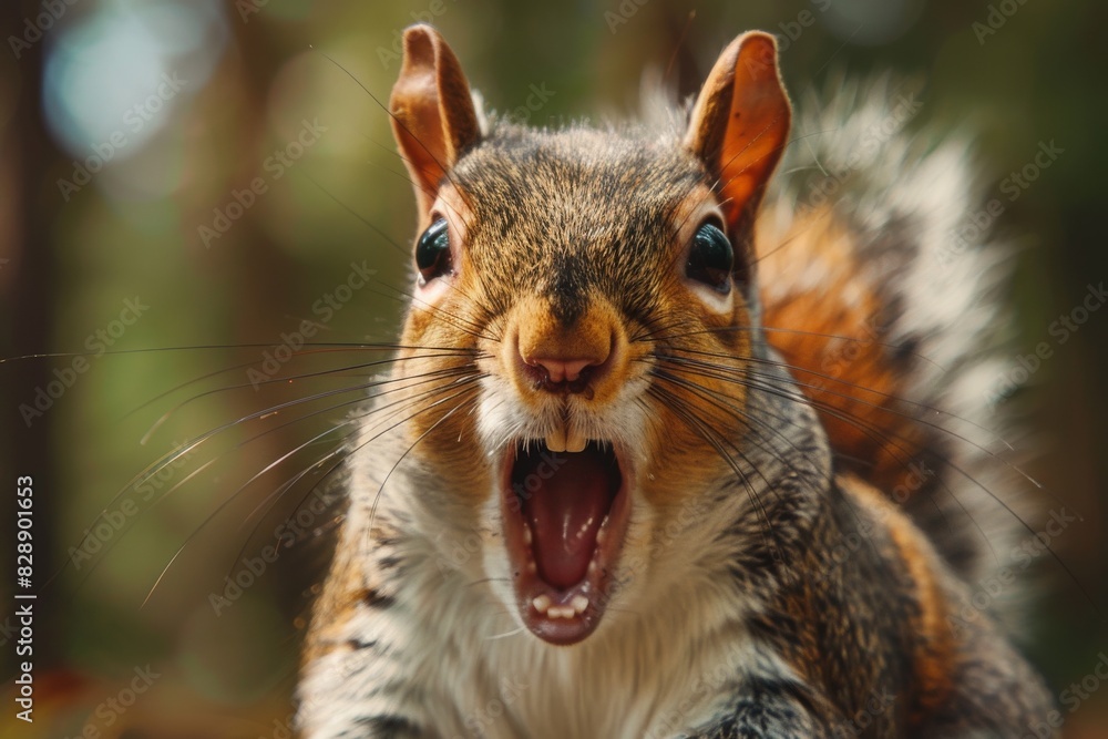A happy squirrel savors a tasty nut with a wide, joyful grin on its face. A happy squirrel savors a tasty nut with a wide, joyful grin on its face.
