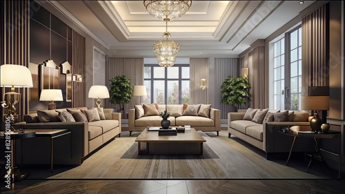 luxury modern transitional living room design. Luxurious and worthy magazine cover interior. Classical architecture,