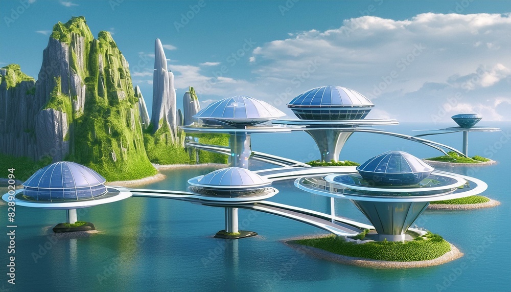Naklejka premium Surreal landscape of floating islands