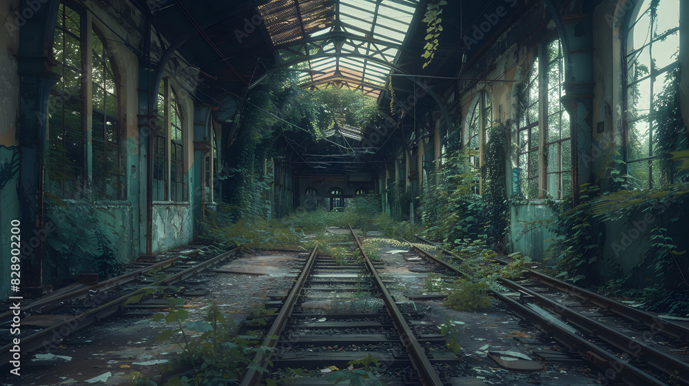 The train station is abandoned and overgrown with weeds The train station is abandoned and overgrown with weeds