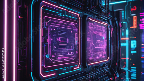 Futuristic cyberpunk background featuring technology-inspired light effects for a modern aesthetic. Generative AI.