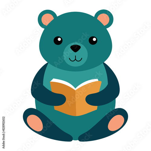 cute bear seatting read a book