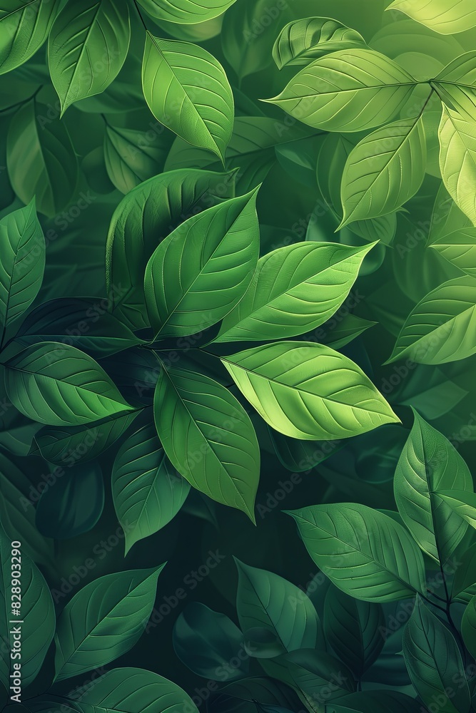 Vibrant green leaves with detailed veining and soft natural lighting Vibrant green leaves with detailed veining and soft natural lighting
