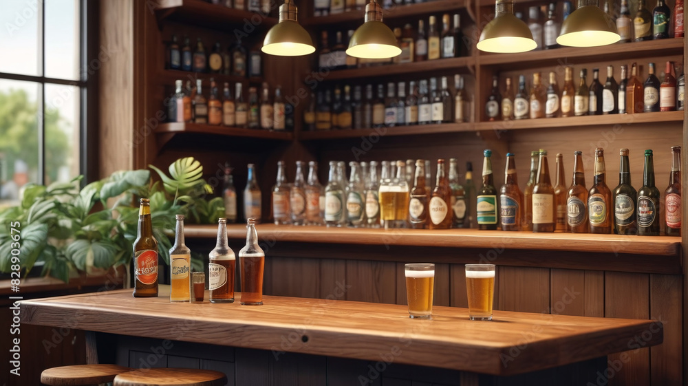 Bar counter, furniture, and equipment depicted in a cartoon vector set of pub interior objects. Generative AI. Bar counter, furniture, and equipment depicted in a cartoon vector set of pub interior objects. Generative AI.
