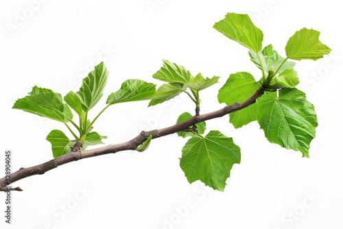 Isolated young fig tree branch with spiky green leaves. Generative Ai