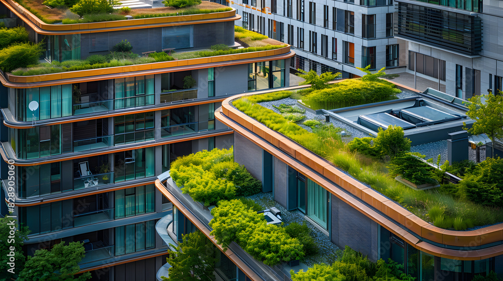A building with a green roof and a lot of plants A building with a green roof and a lot of plants
