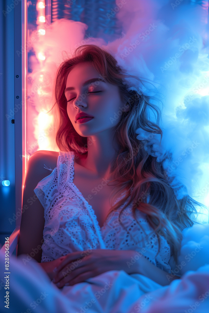 portrait of a woman Sleep comfortably in the soft clouds portrait of a woman Sleep comfortably in the soft clouds
