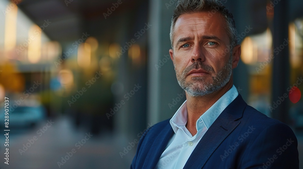 A portrait of a business man in a dynamic outdoor setting, his adventurous spirit and fearless attitude reflecting his willingness to take risks and seize opportunities